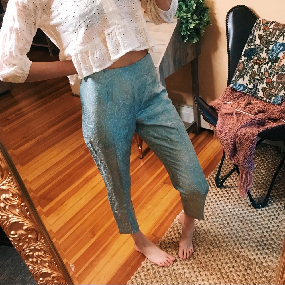 Anne Taylor icy teal paisley tailored trouser